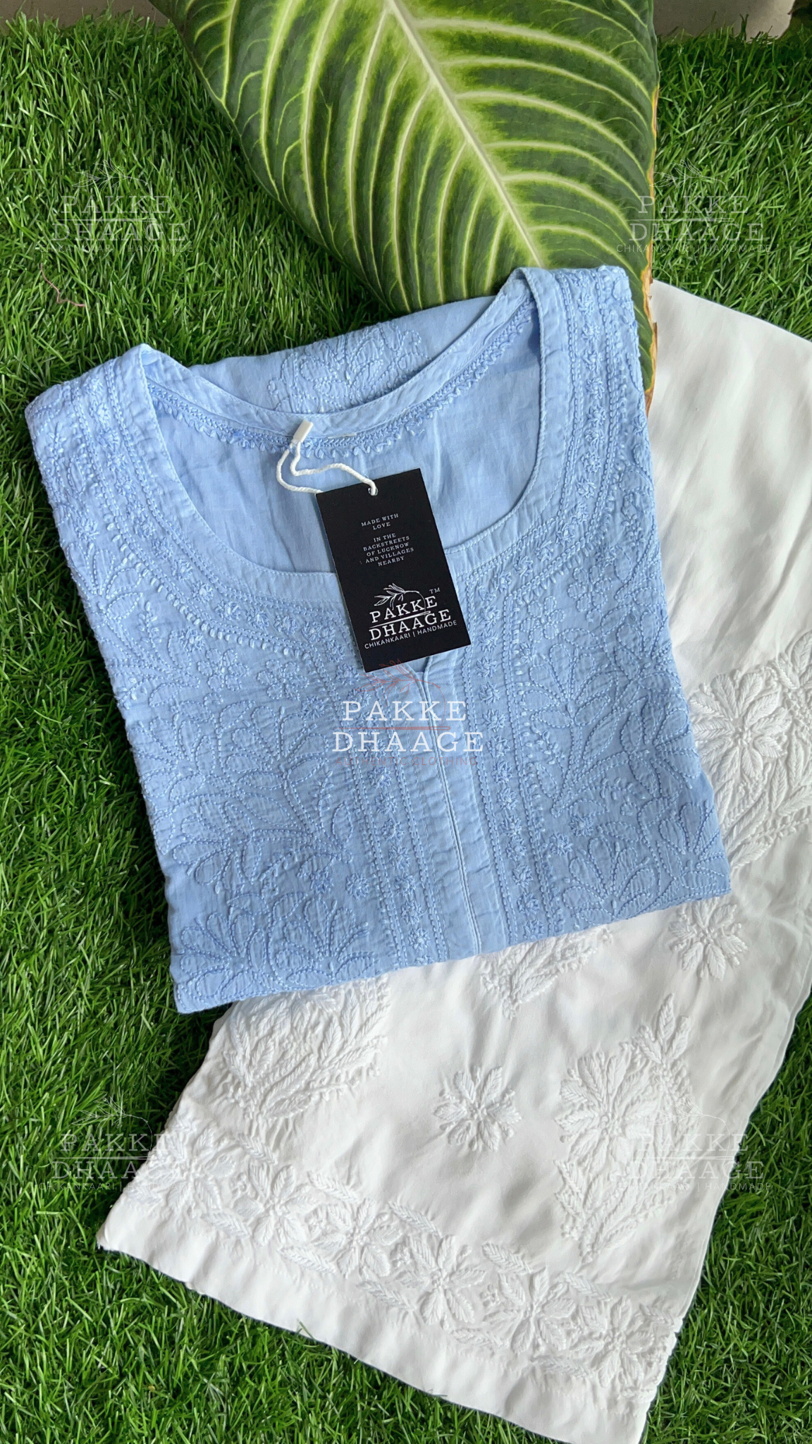 Zarah Pure Mulmul Chikankari Kurta - Powder Blue