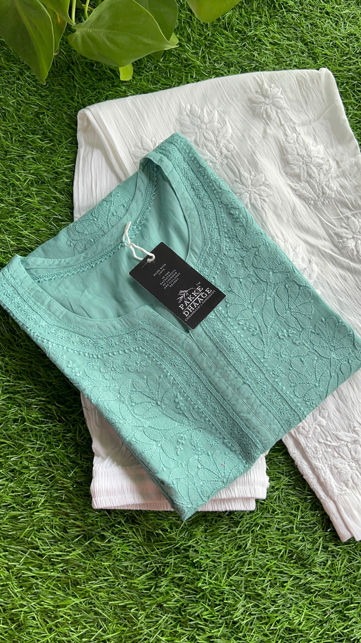 Zarah Pure Mulmul Chikankari Kurta - Sea Green