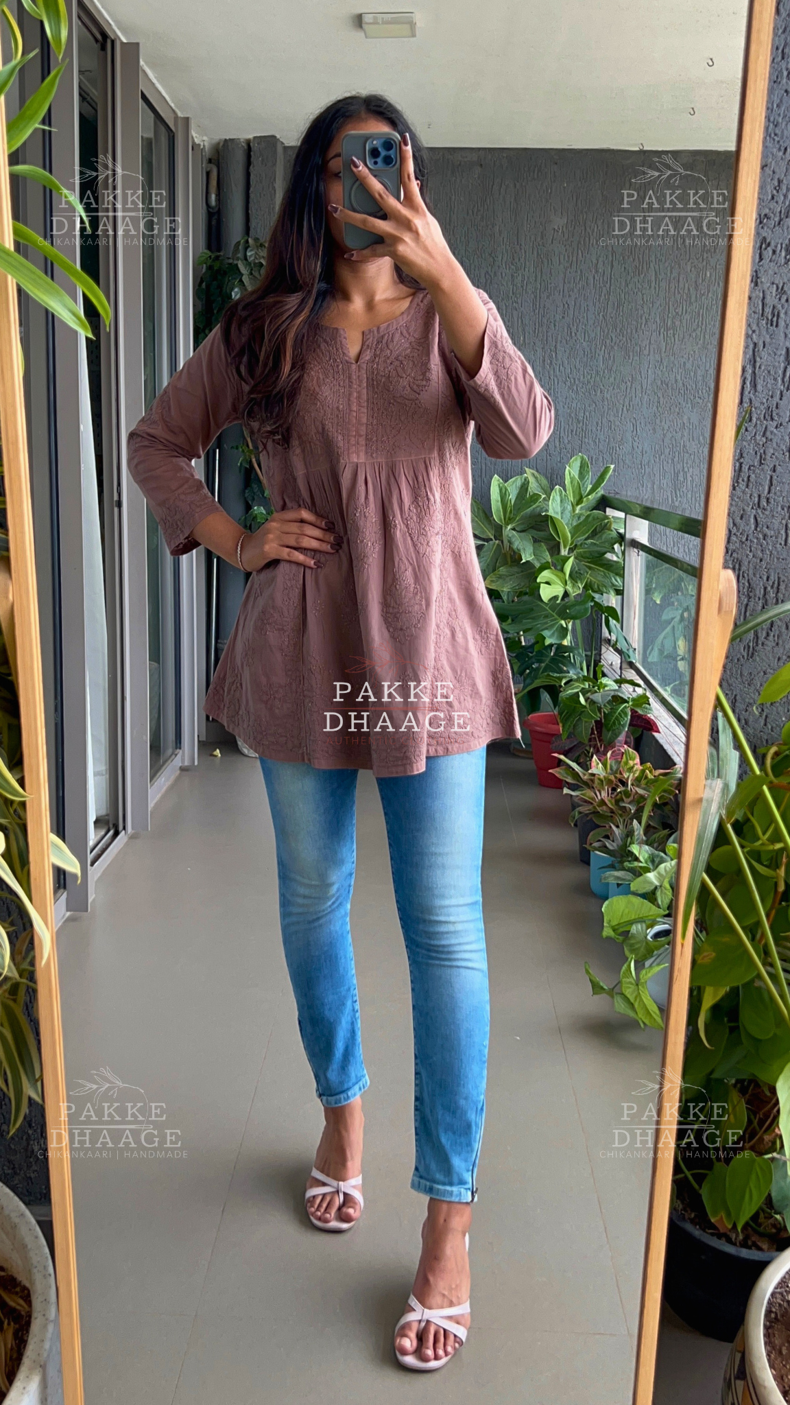 Arzoo Pure Mulmul Short Kurti - Cocoa Brown