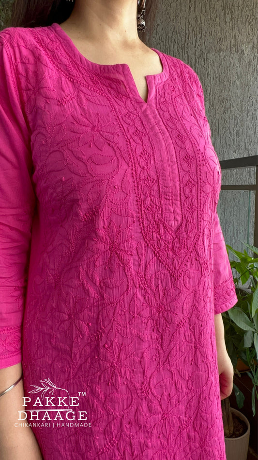 Fiza Pure Mulmul Cotton Kurta - Pink Yarrow