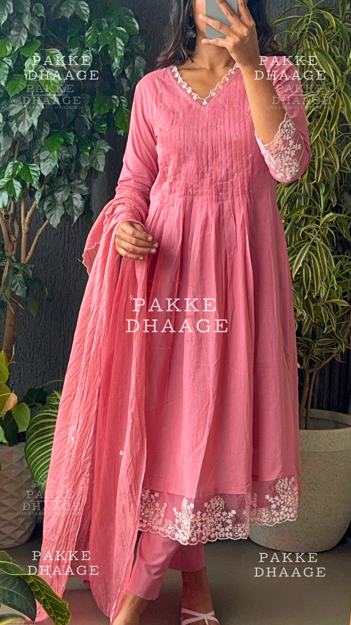 Lace Art Embroidered 3-Pc Suit Set Rose Pink