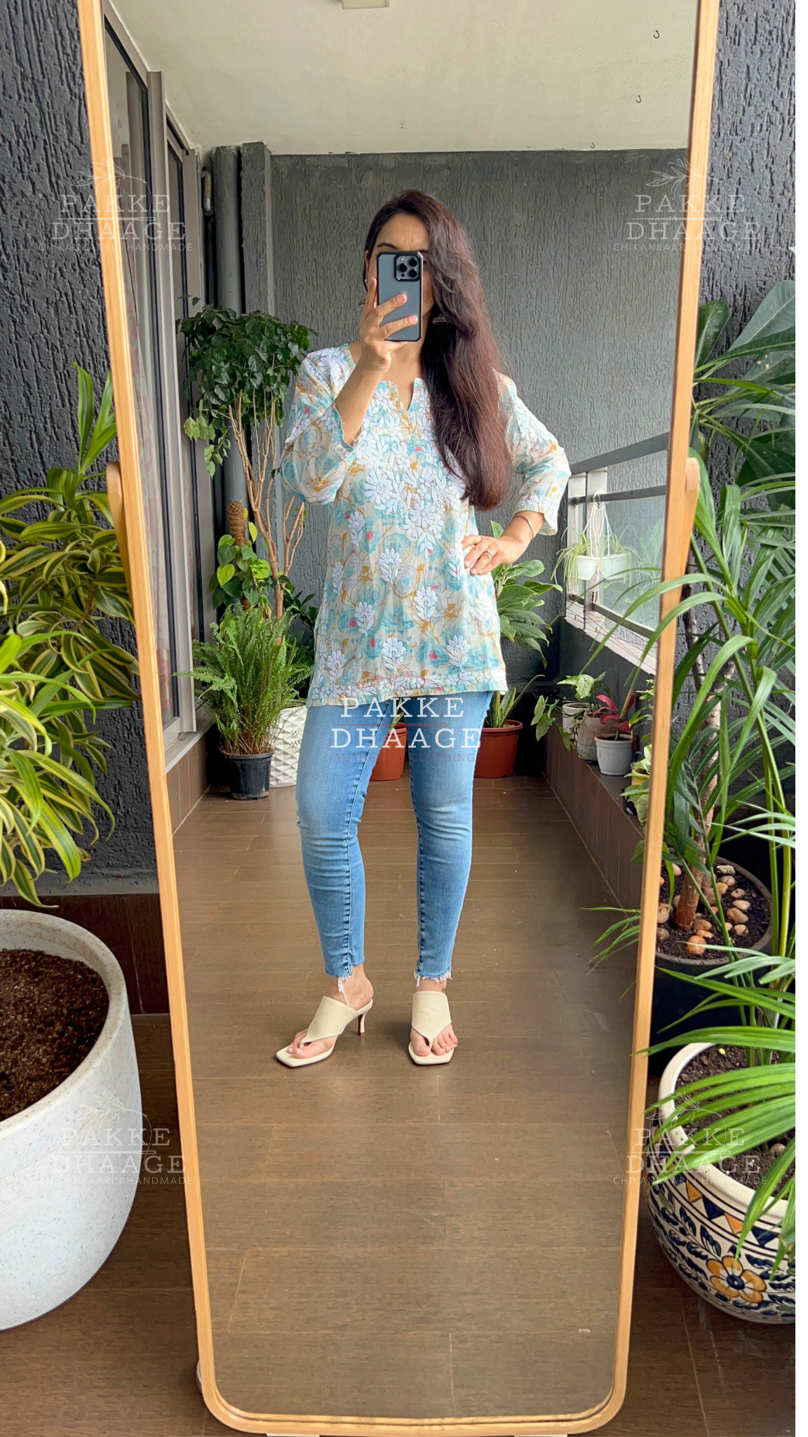 Myra Pure Mulmul Short Kurti Crystal Blue