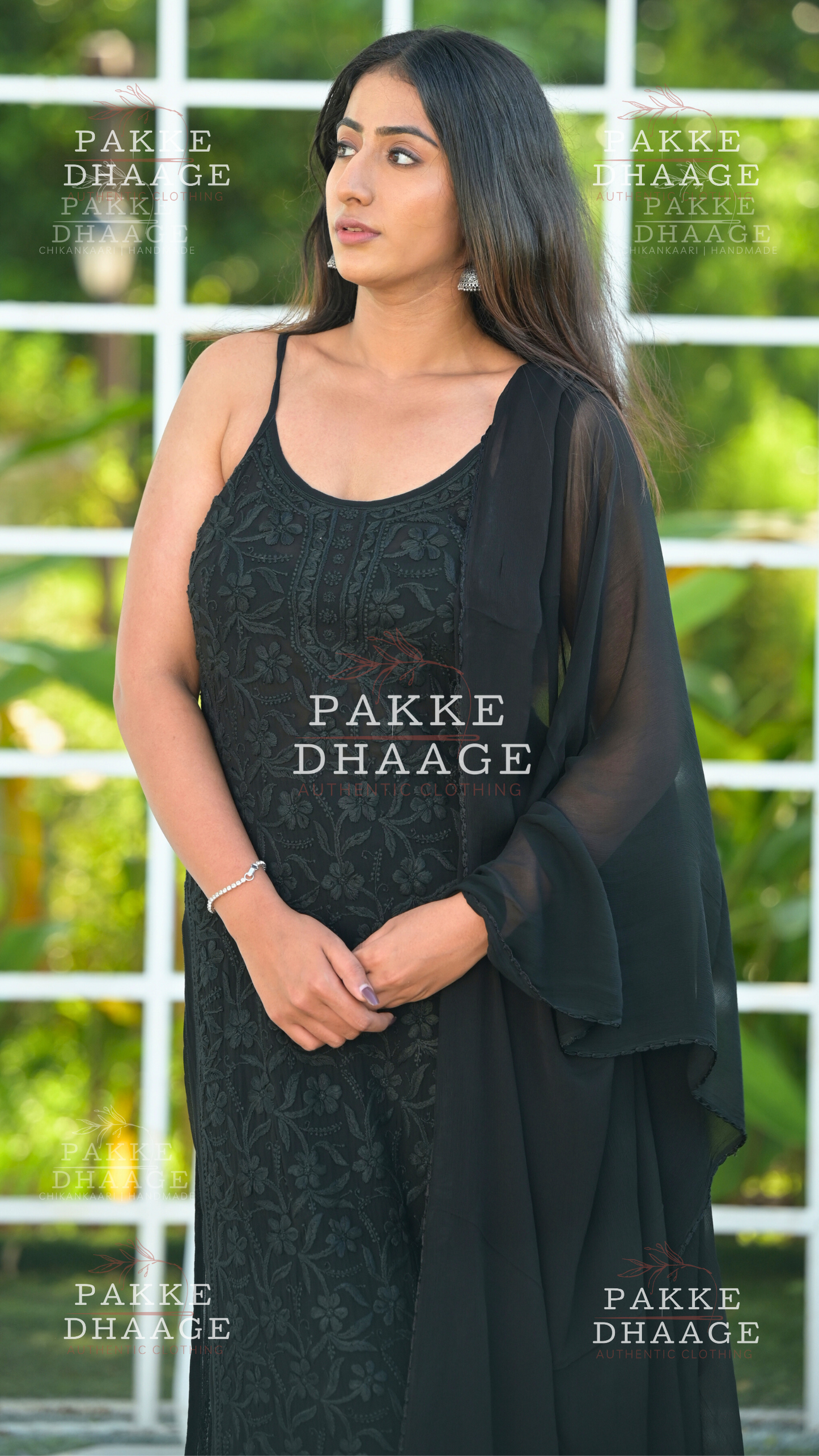 Noor Viscose Georgette Strappy Kurta & Kurta Sets - Midnight Black