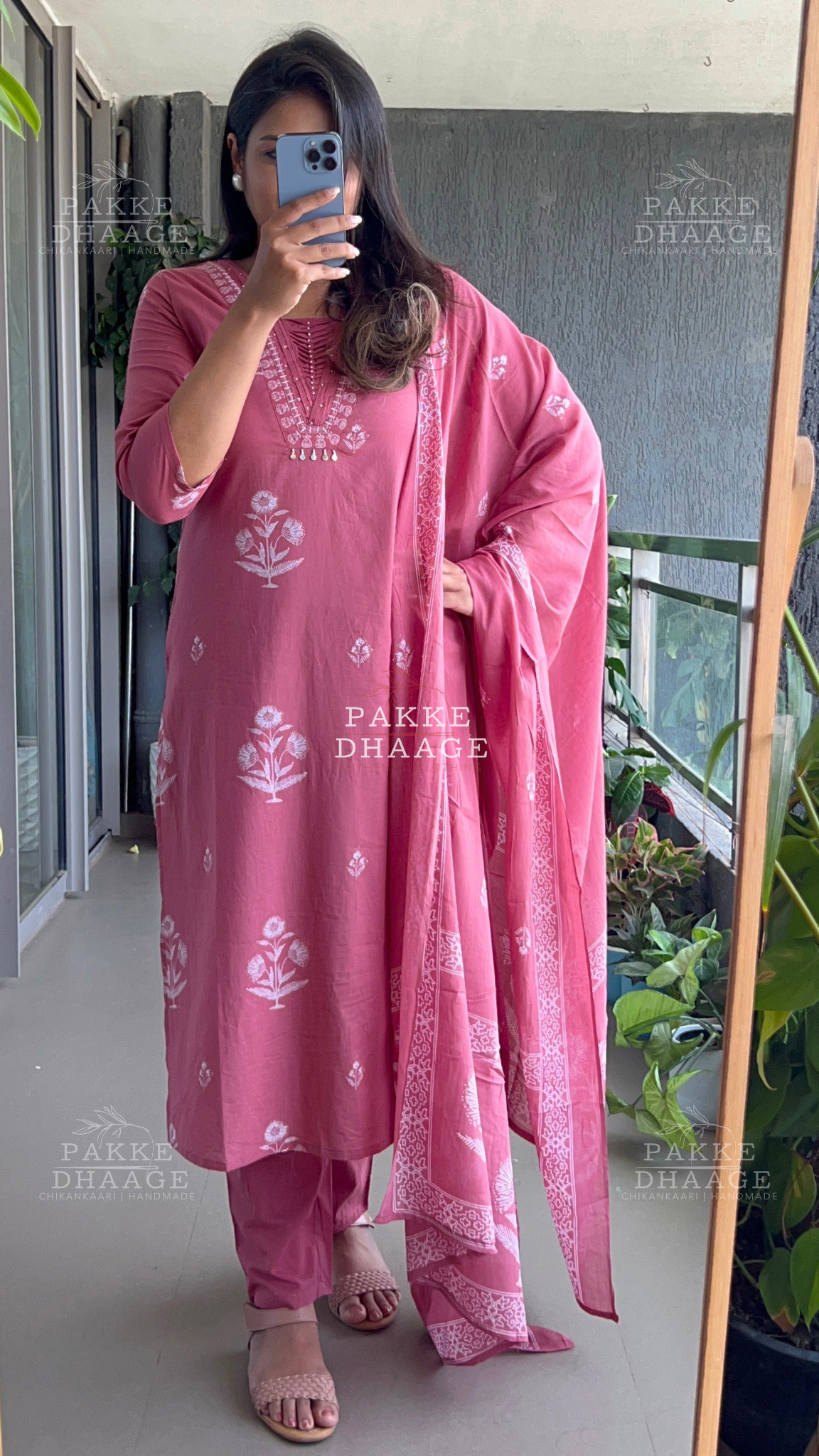Dusty Rose Pink Pure Cotton Suit Set