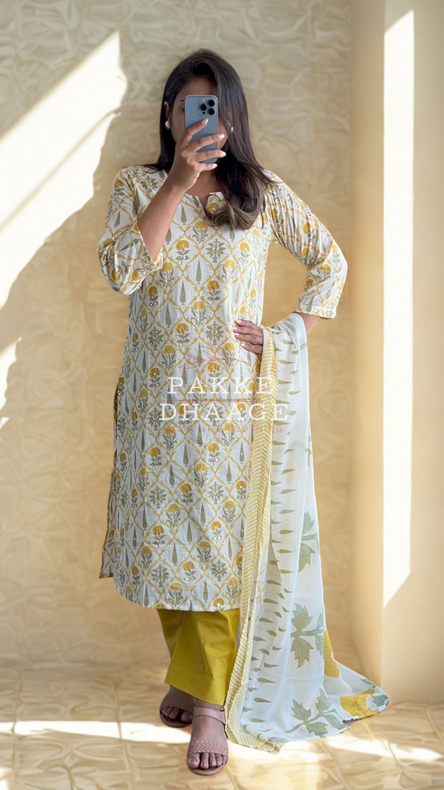 Maharani Threads 3 Pc Printed Cotton Suit with Gotta-Patti & Kota Doria Duppatta - Yellow