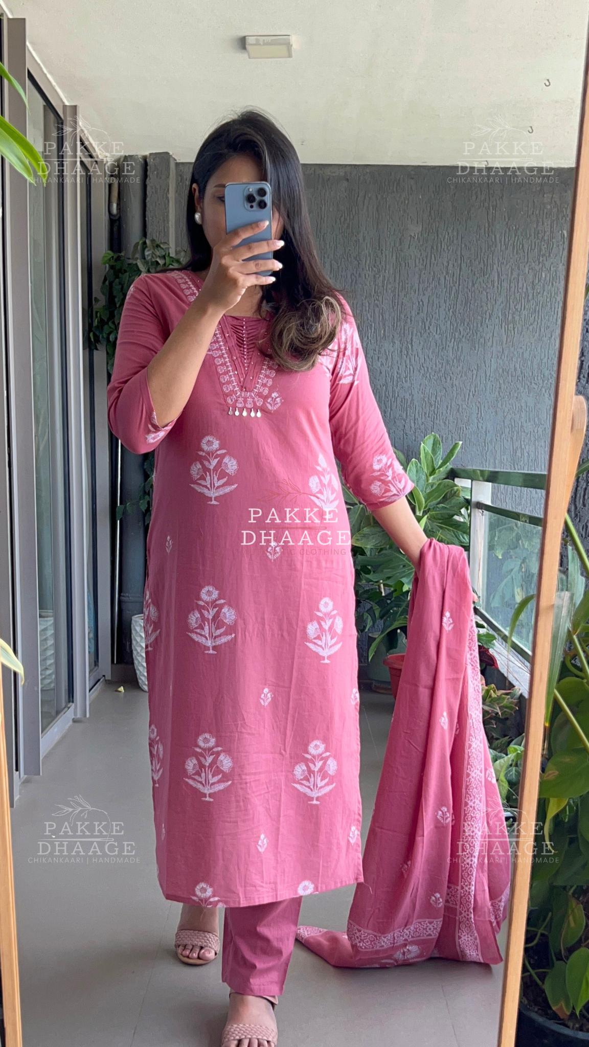 Dusty Rose Pink Pure Cotton Suit Set