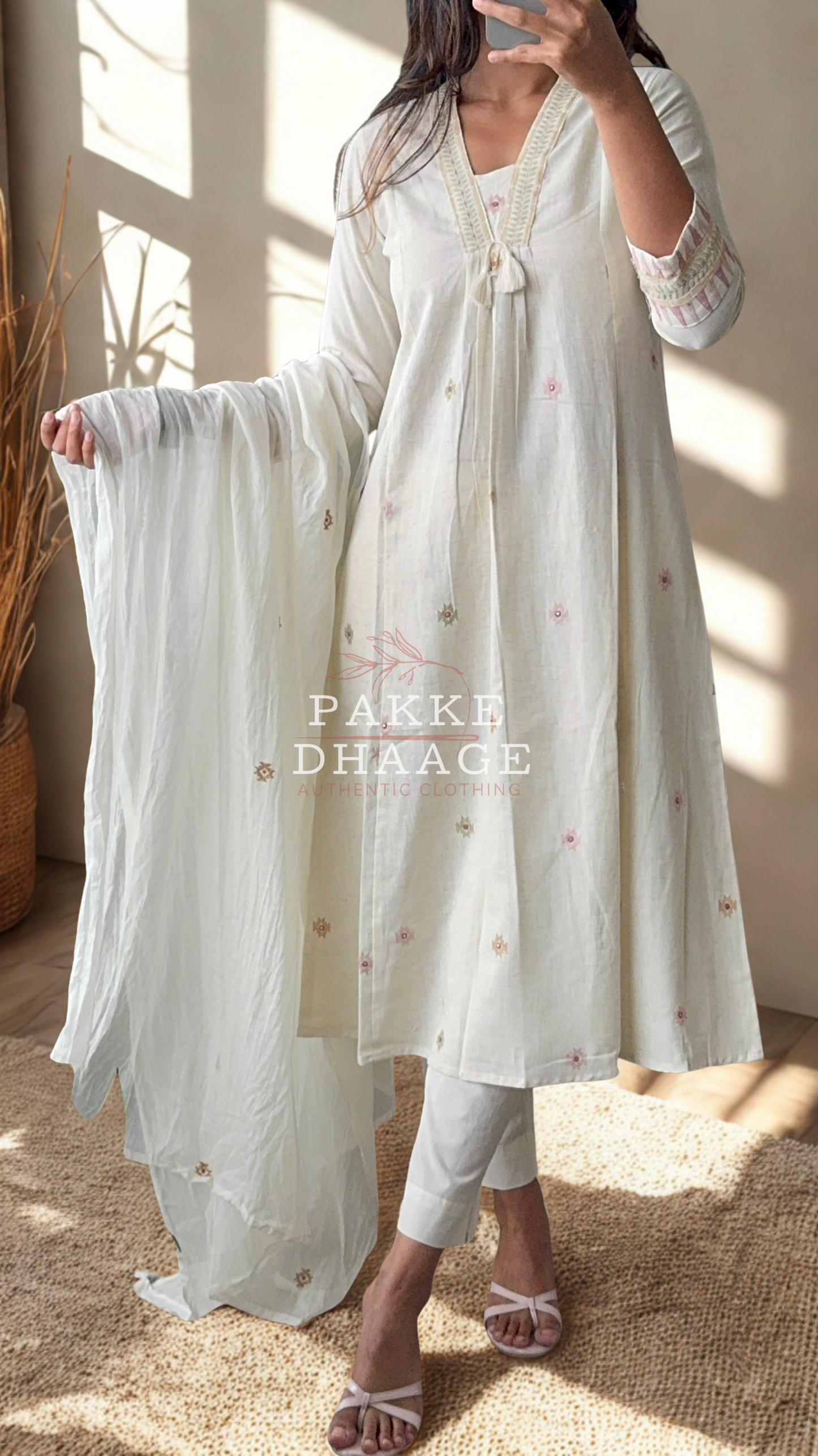 Needle Art Embroidered 3-Pc Suit Set - Ivory Pearl
