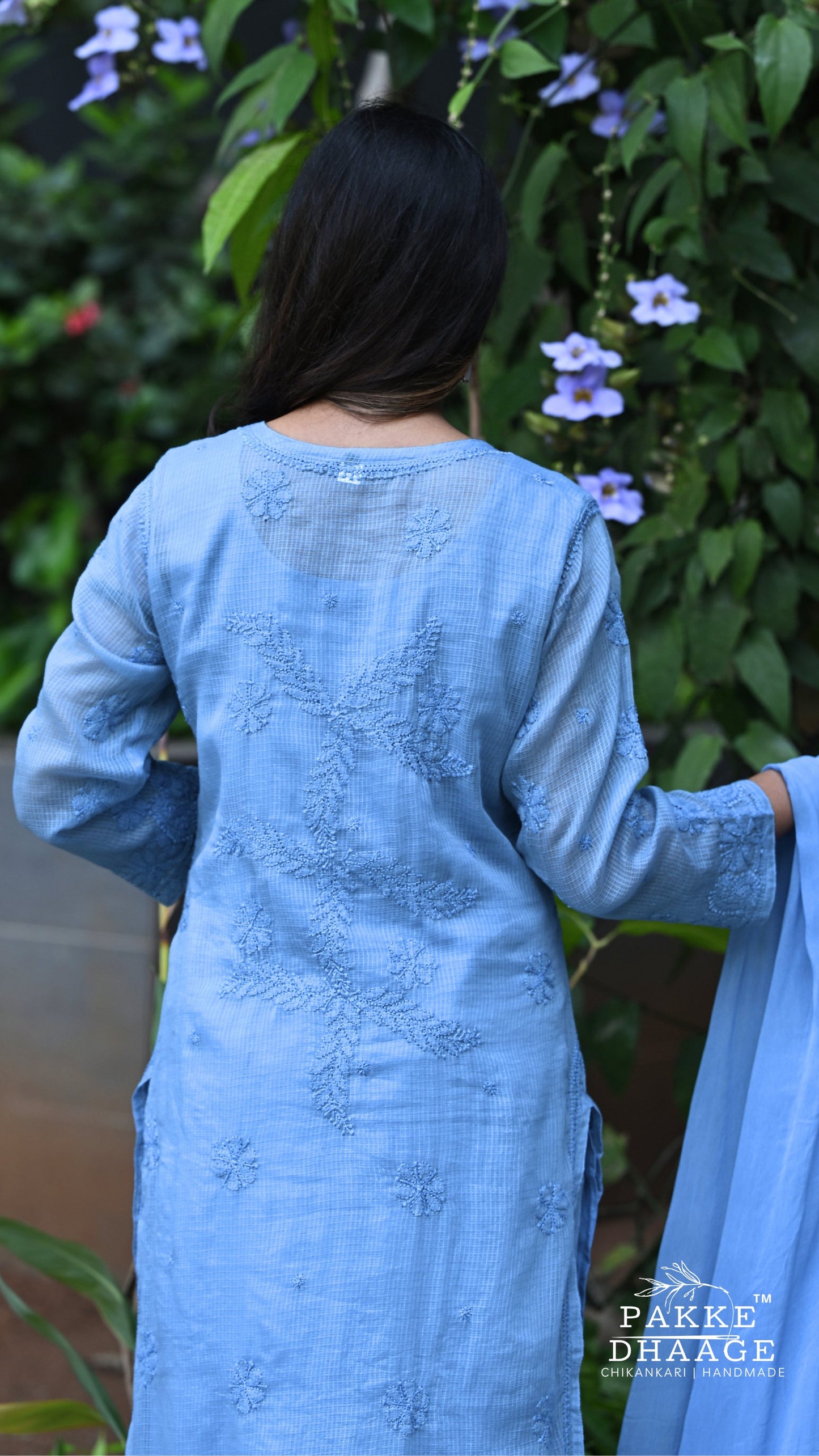 Nazia Pure Kota Doria Chikankari Kurta and Kurta Sets - French Blue