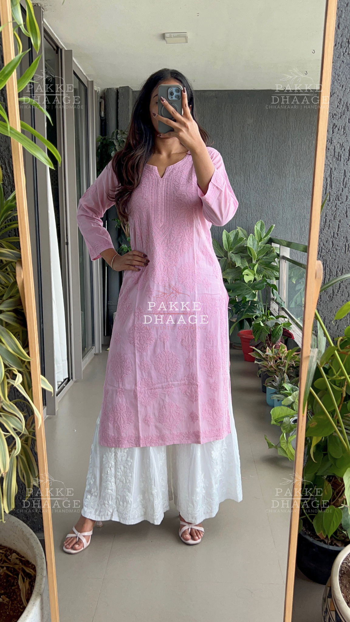 Zarah Pure Mulmul Chikankari Kurta - Mauve Mist