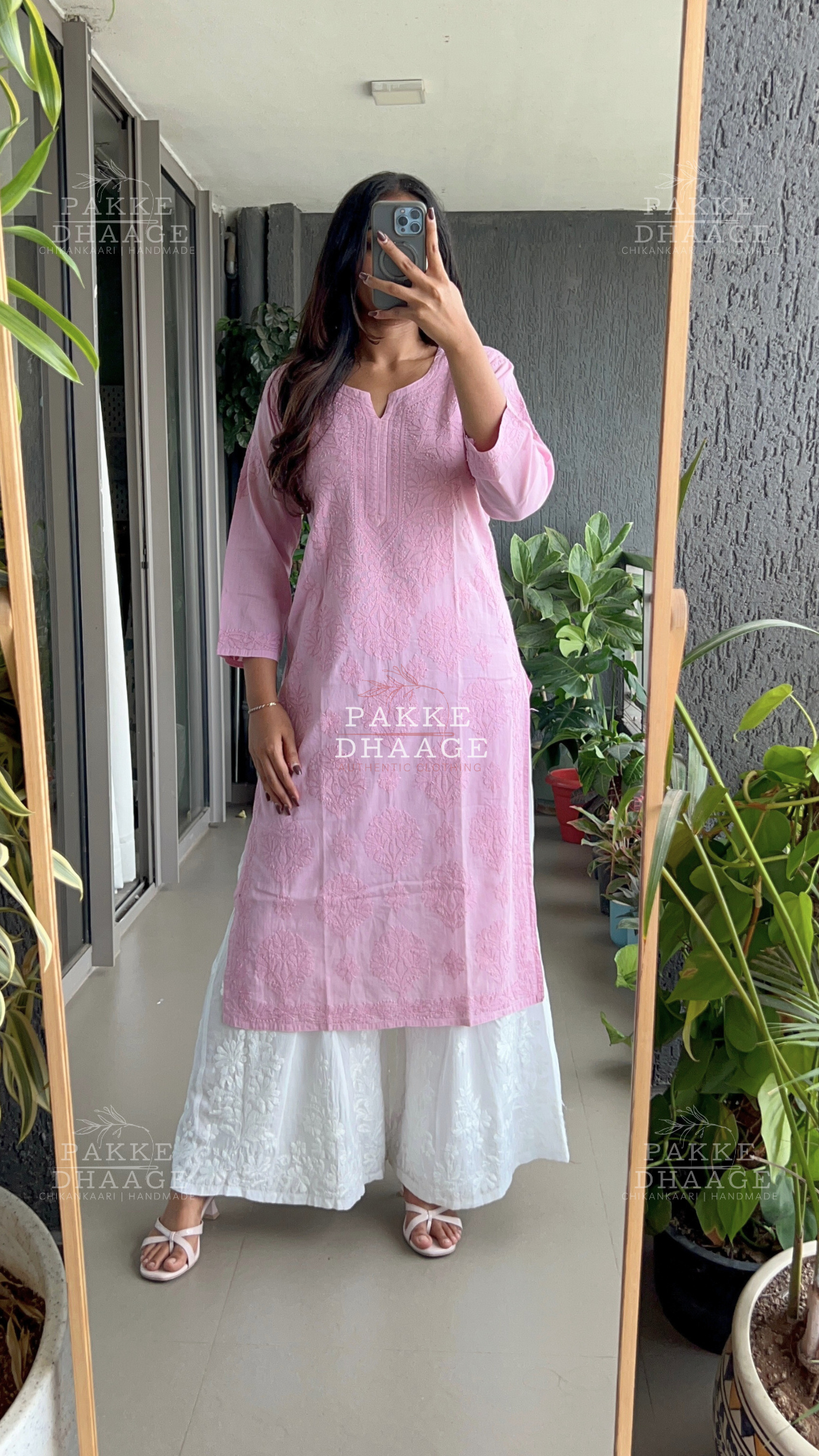 Zarah Pure Mulmul Chikankari Kurta - Mauve Mist