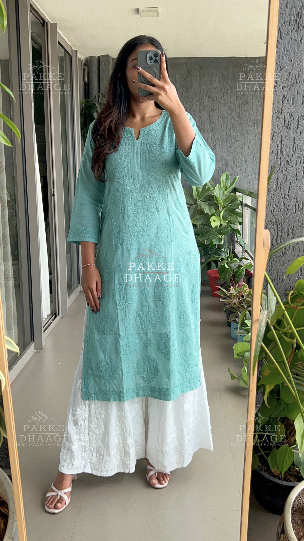 Zarah Pure Mulmul Chikankari Kurta - Sea Green