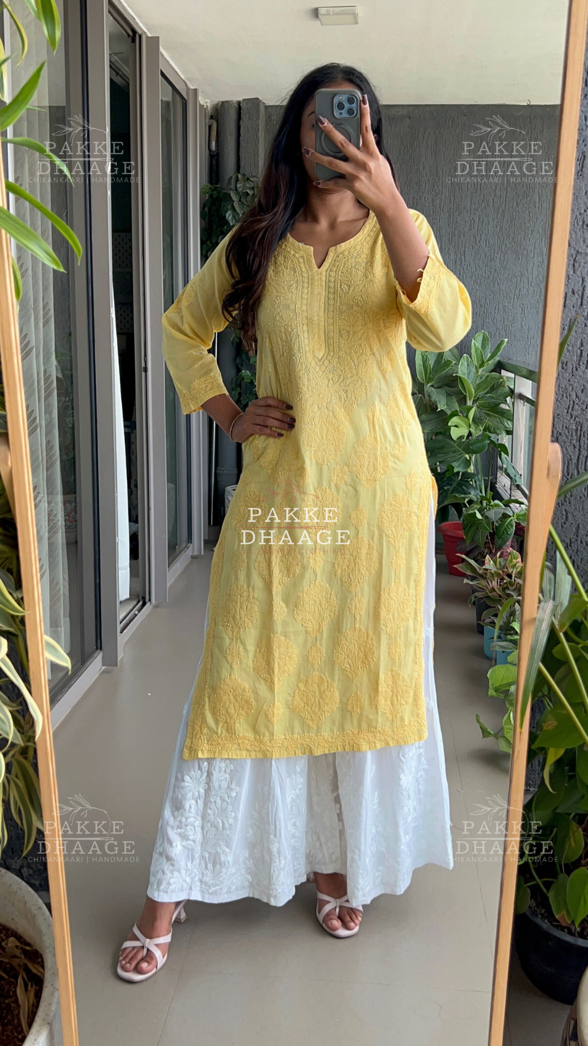 Zarah Pure Mulmul Chikankari Kurta - Yellow