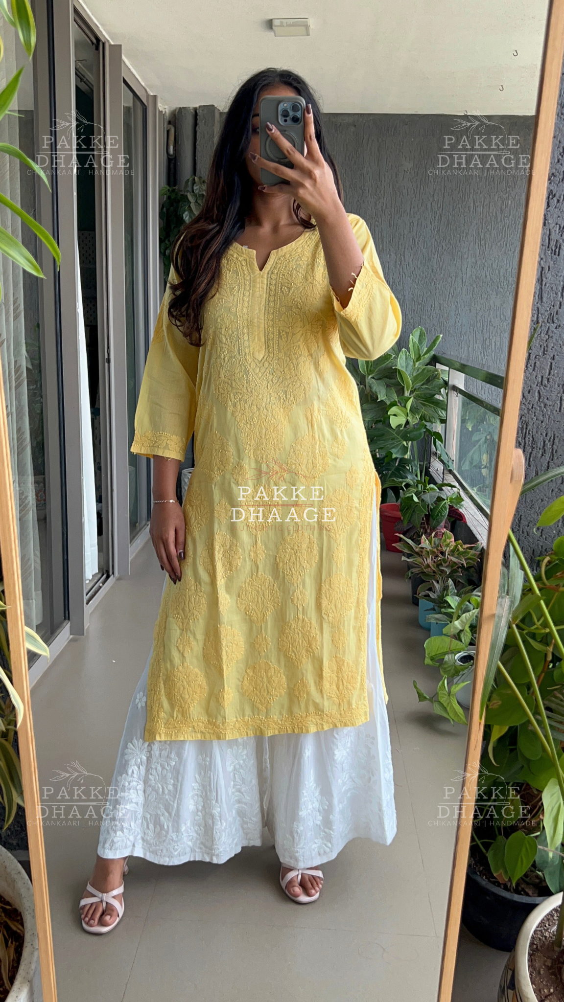 Zarah Pure Mulmul Chikankari Kurta - Yellow