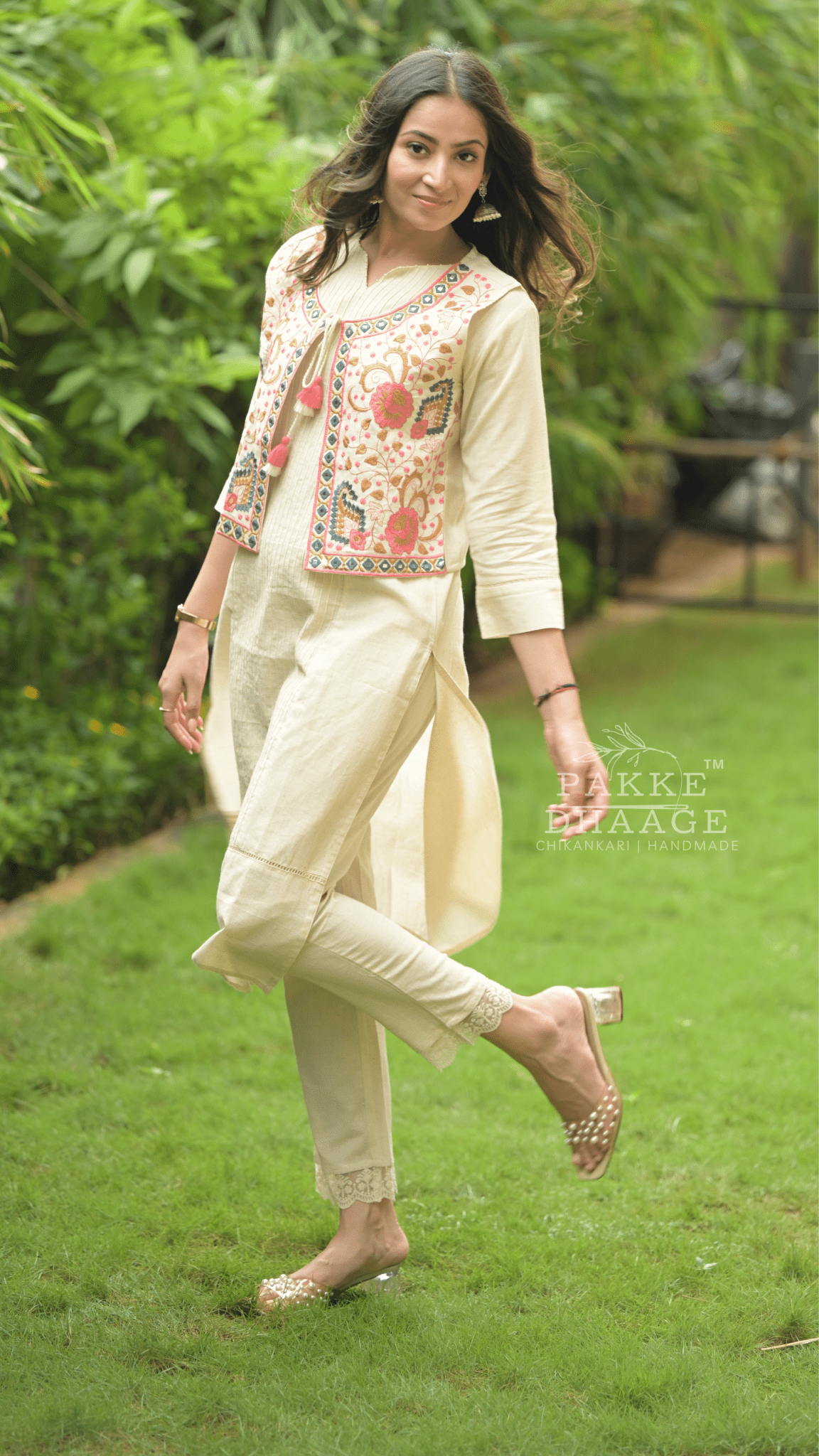 Aayushi 3pc Pure Cotton Set with Embroidered Statement Jacket