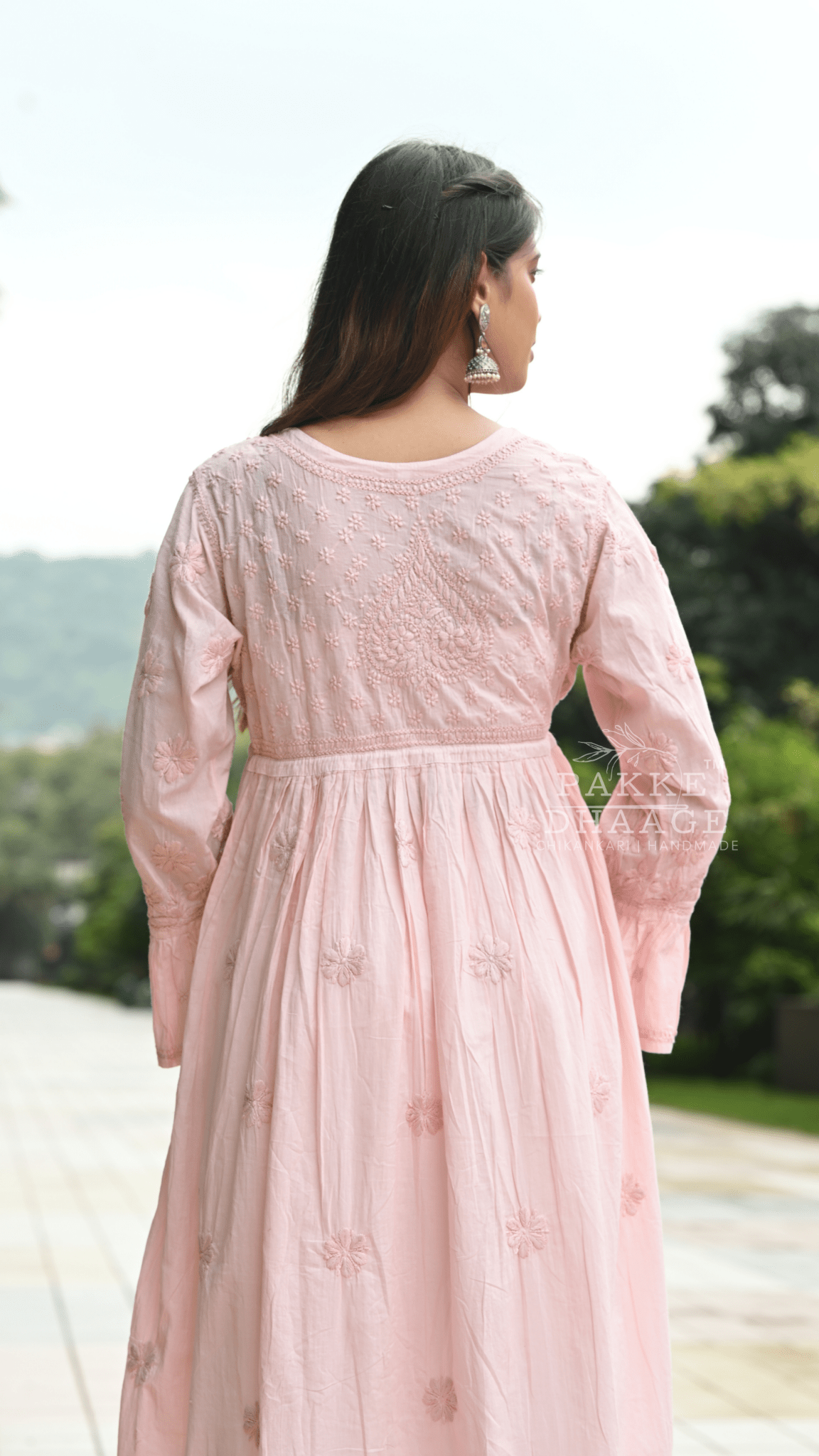 Arya Pure Cotton Chikankari Gown Peach Mousse