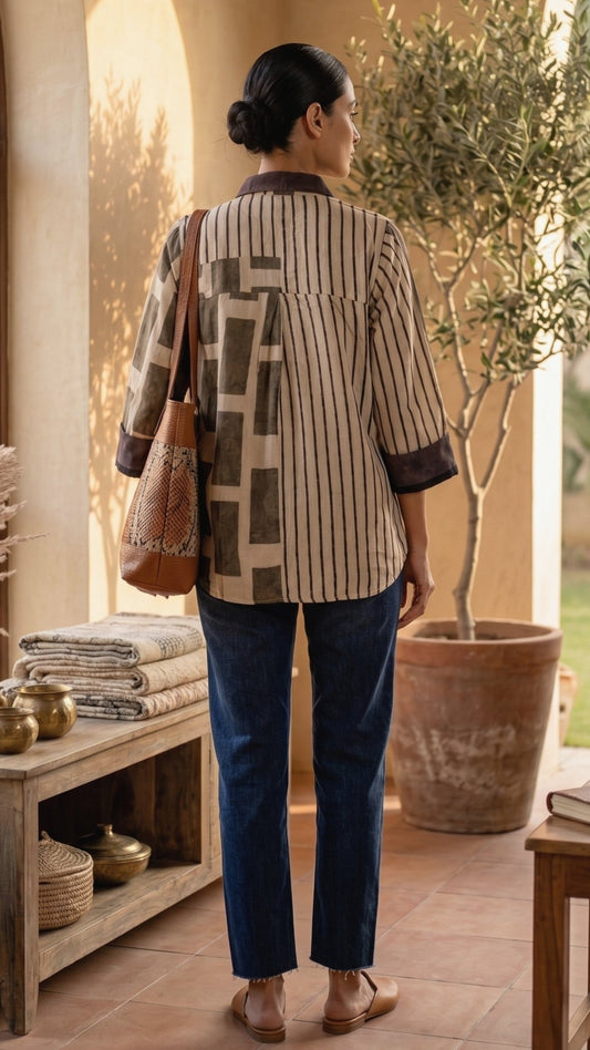 Assymetric Geometric Print Relaxed Fit Shirt