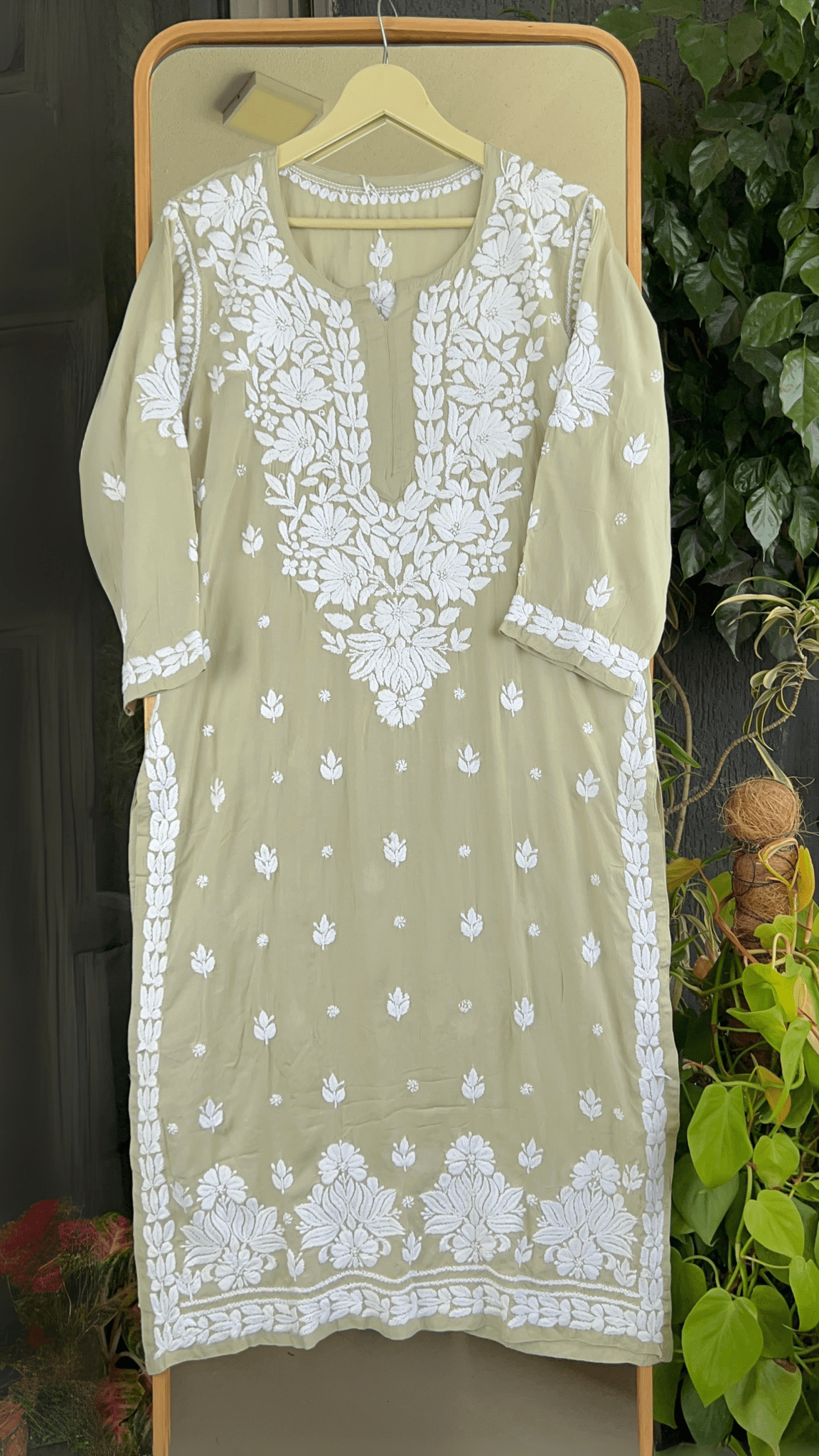 Ayesha Chikankari Pure Modal Kurtis Pastel Olive