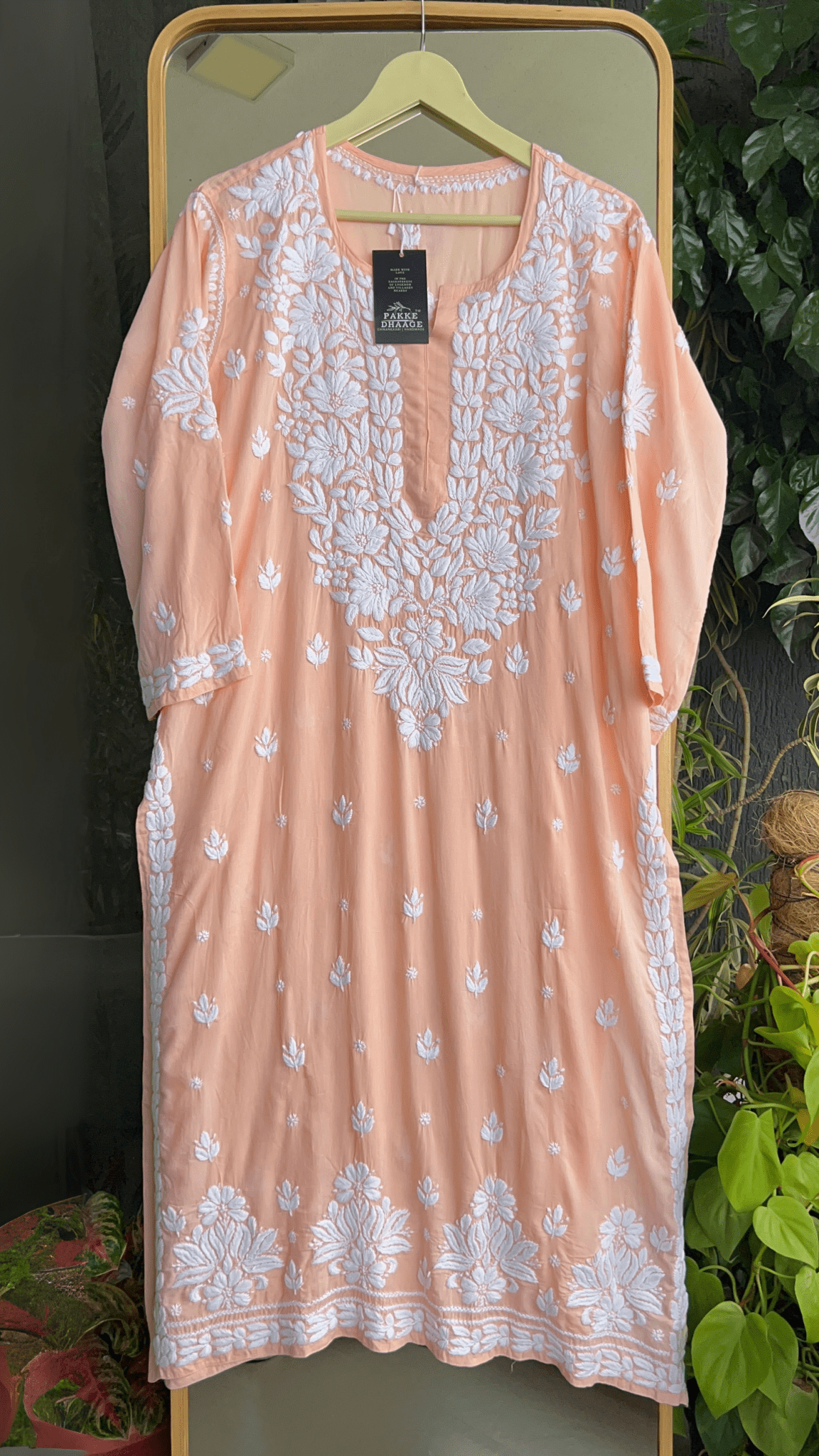 Ayesha Chikankari Pure Modal Kurtis Pastel Peach