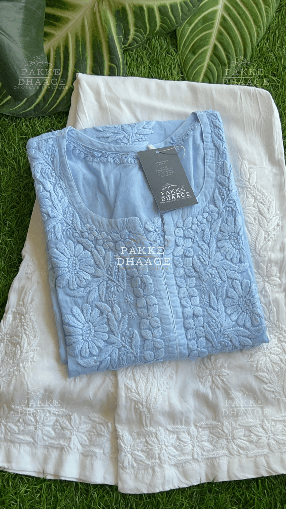 Fida Pure Mulmul Kurta - Powder Blue