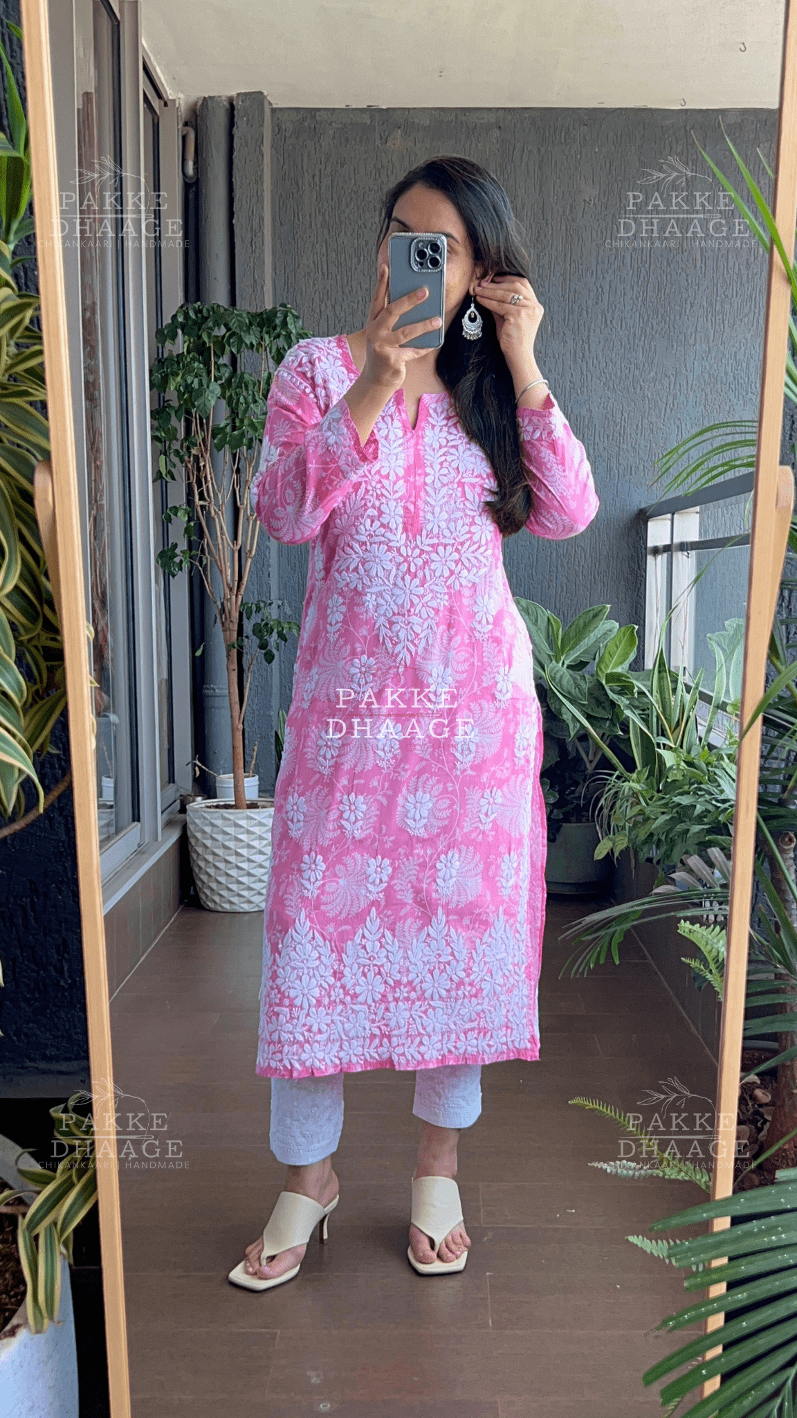 Gulnar Printed Mulmul Kurta - Pink