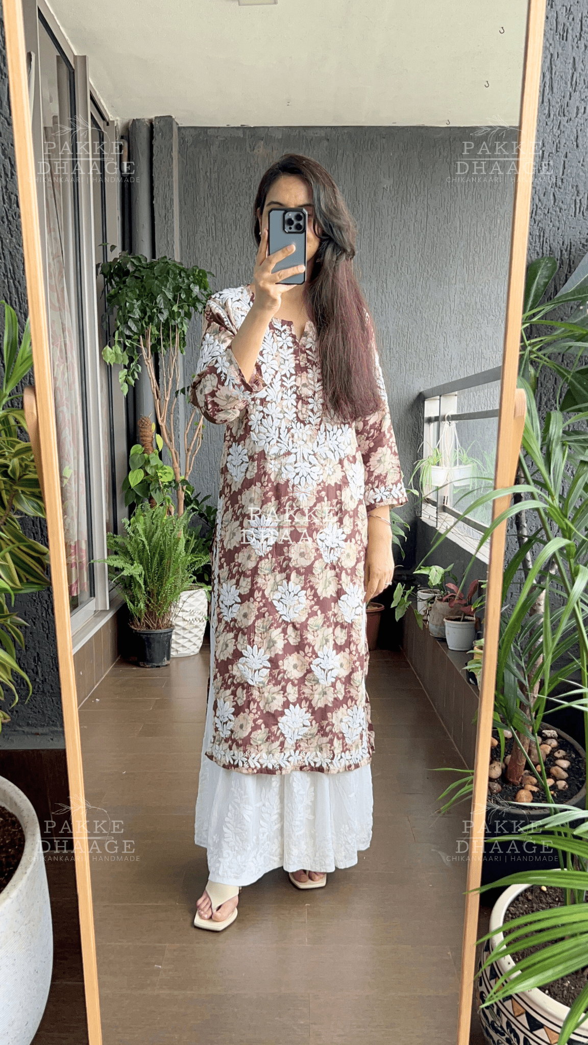 Maira Printed Mulmul Kurta - Chestnut Brown