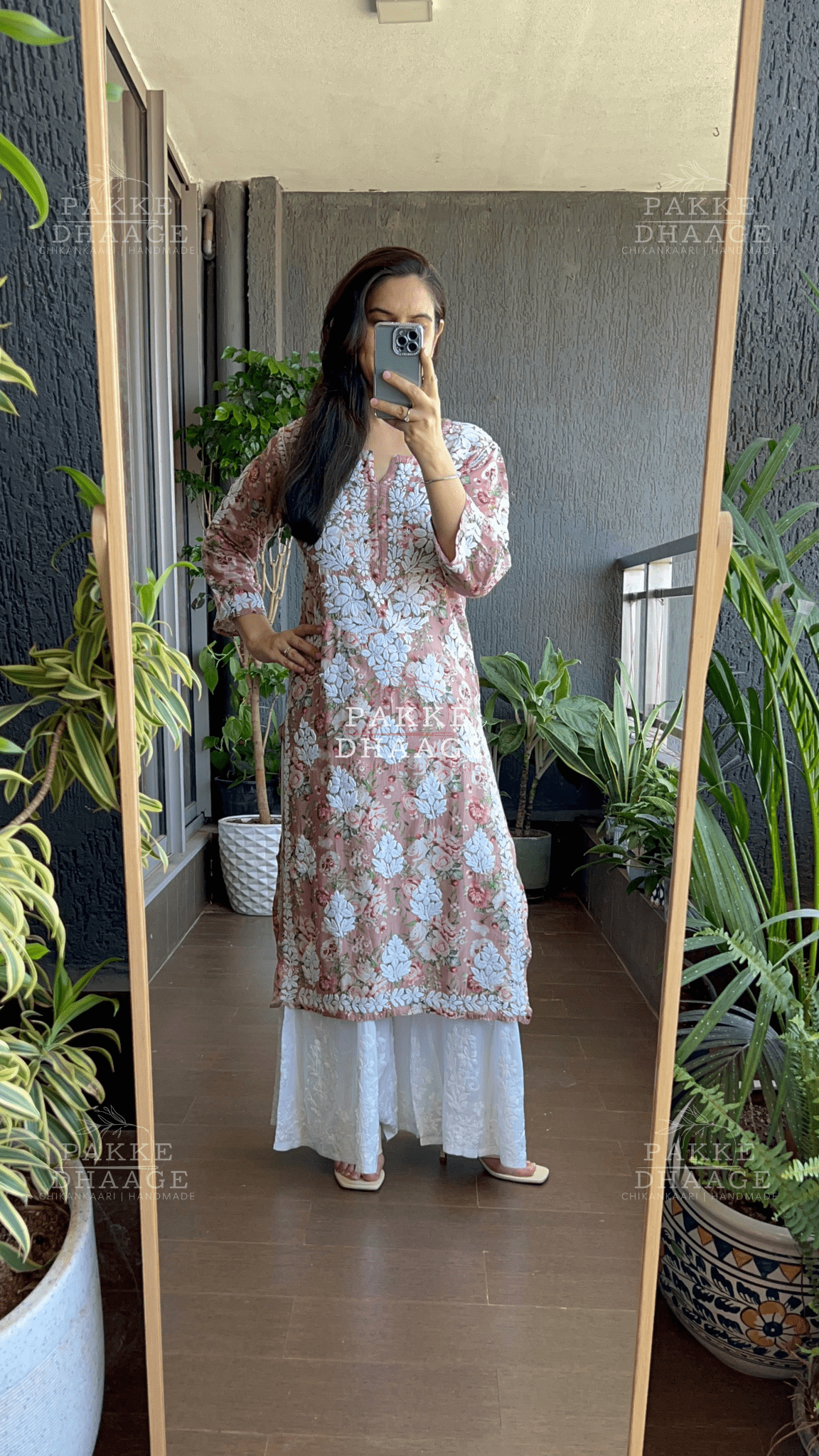 Naaz Pure Muslin Silk Kurta - Almond Brown