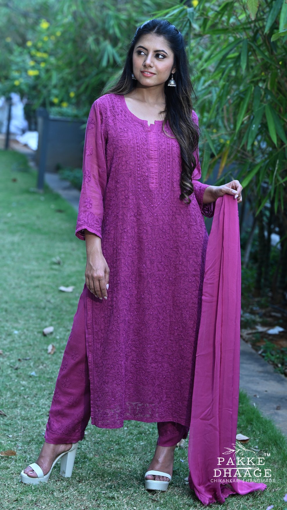 Nazia Pure Kota Doria Chikankari Kurta and Kurta Sets - Dragonfruit