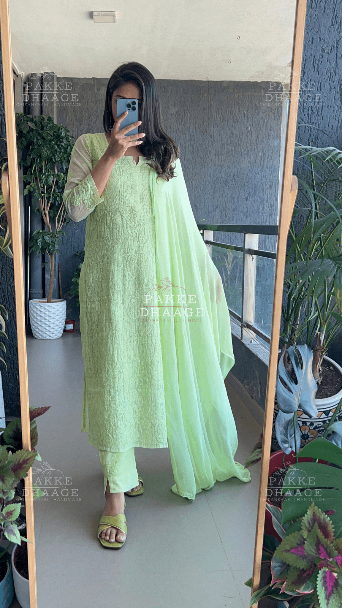 Nazia Pure Kota Doria Chikankari Kurta and Kurta Sets - Light Green