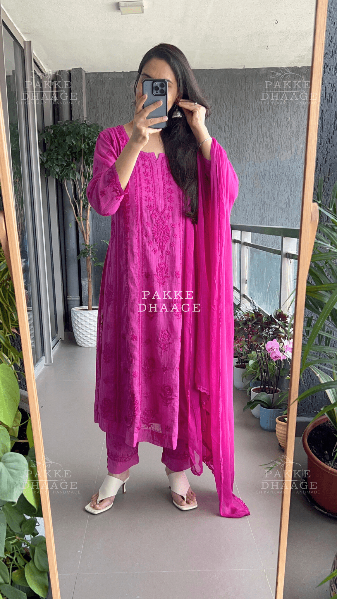 Nazm Pure Kota Doria Anarkali - Orchid Wine