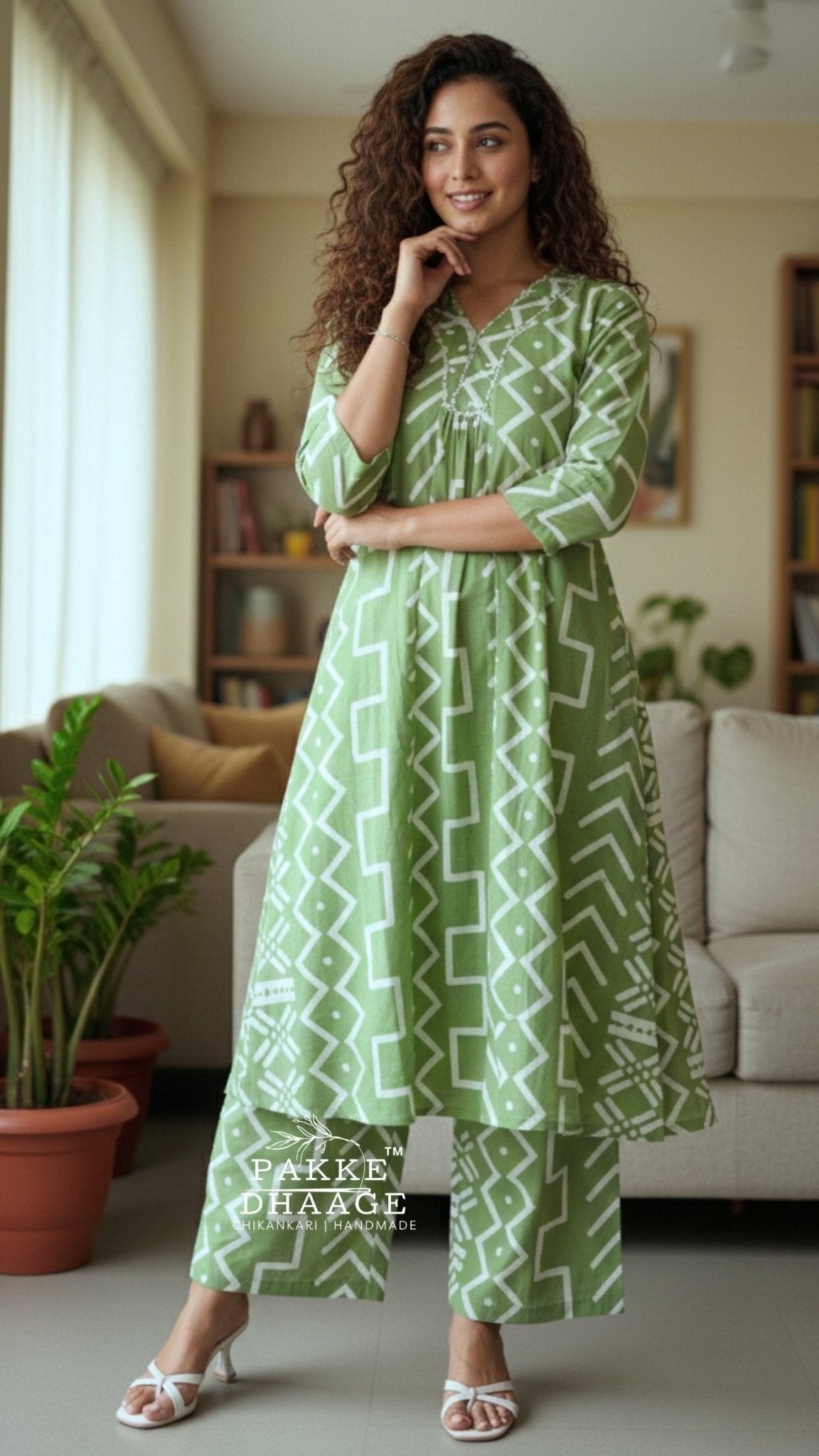 Olive Green Pure Cotton Kurta Palazzo set