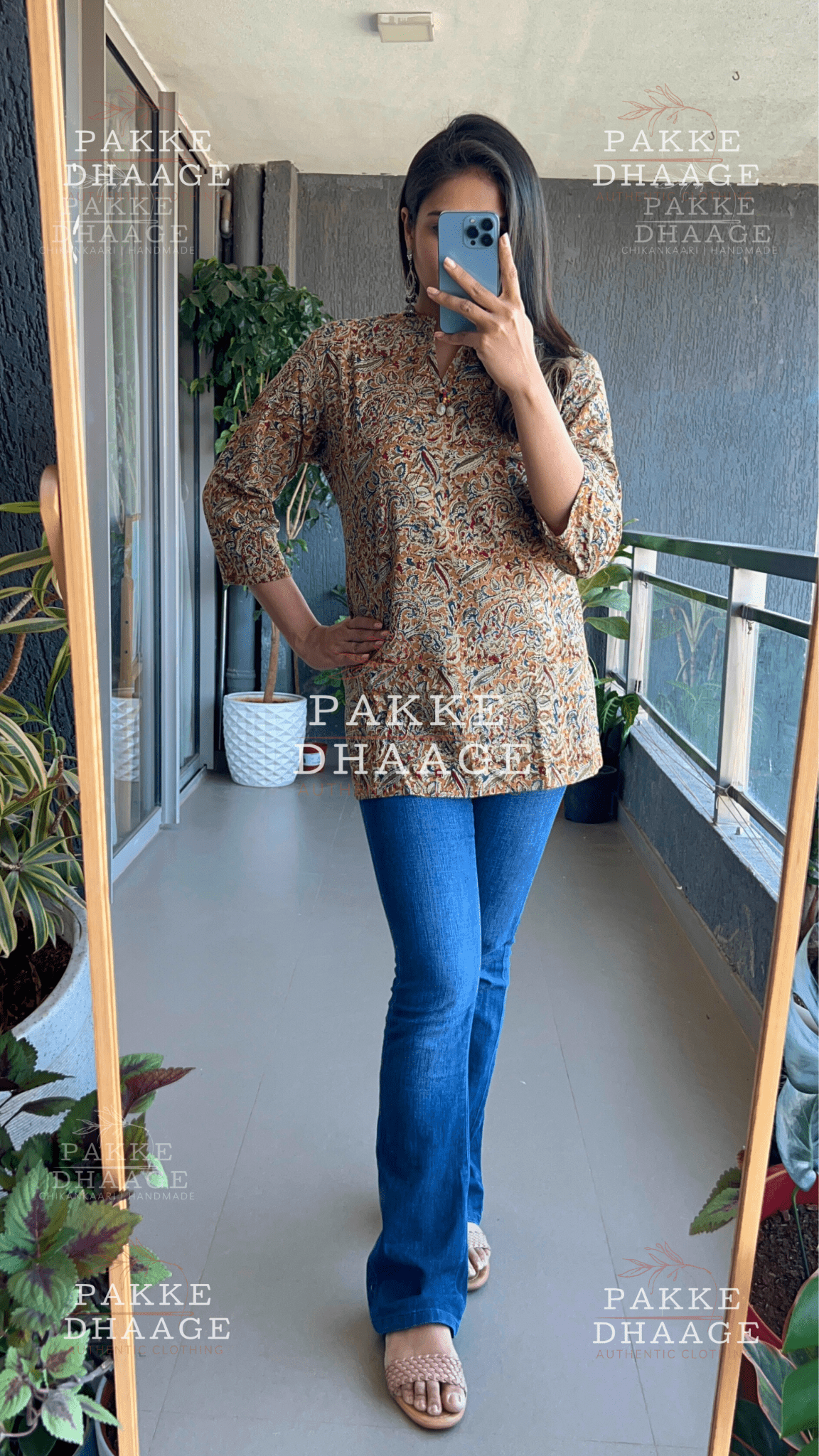 Print Poetry Ajrakh Short Kurtis - Mustard