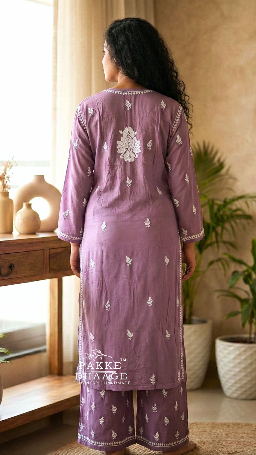 Rida Modal Chikankari Kurta Palazzo 2PC Set Mauve