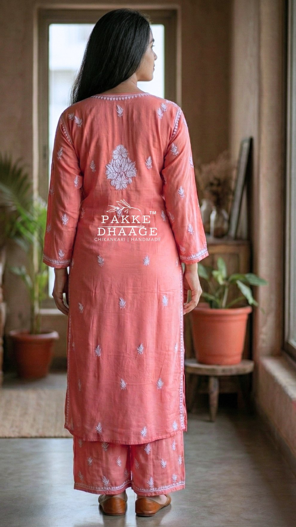 Rida Modal Chikankari Kurta Palazzo 2PC Set Peach