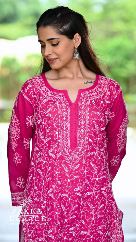 Roohi Pure Mulmul Cotton Kurta Love Potion Pink
