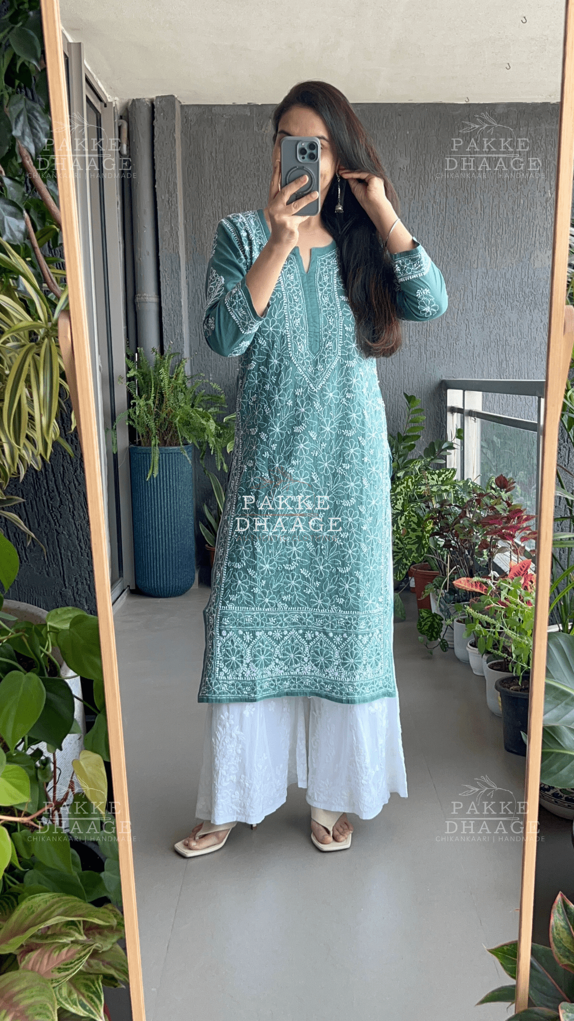 Roohi Pure Mulmul Cotton Kurta - Teal Green