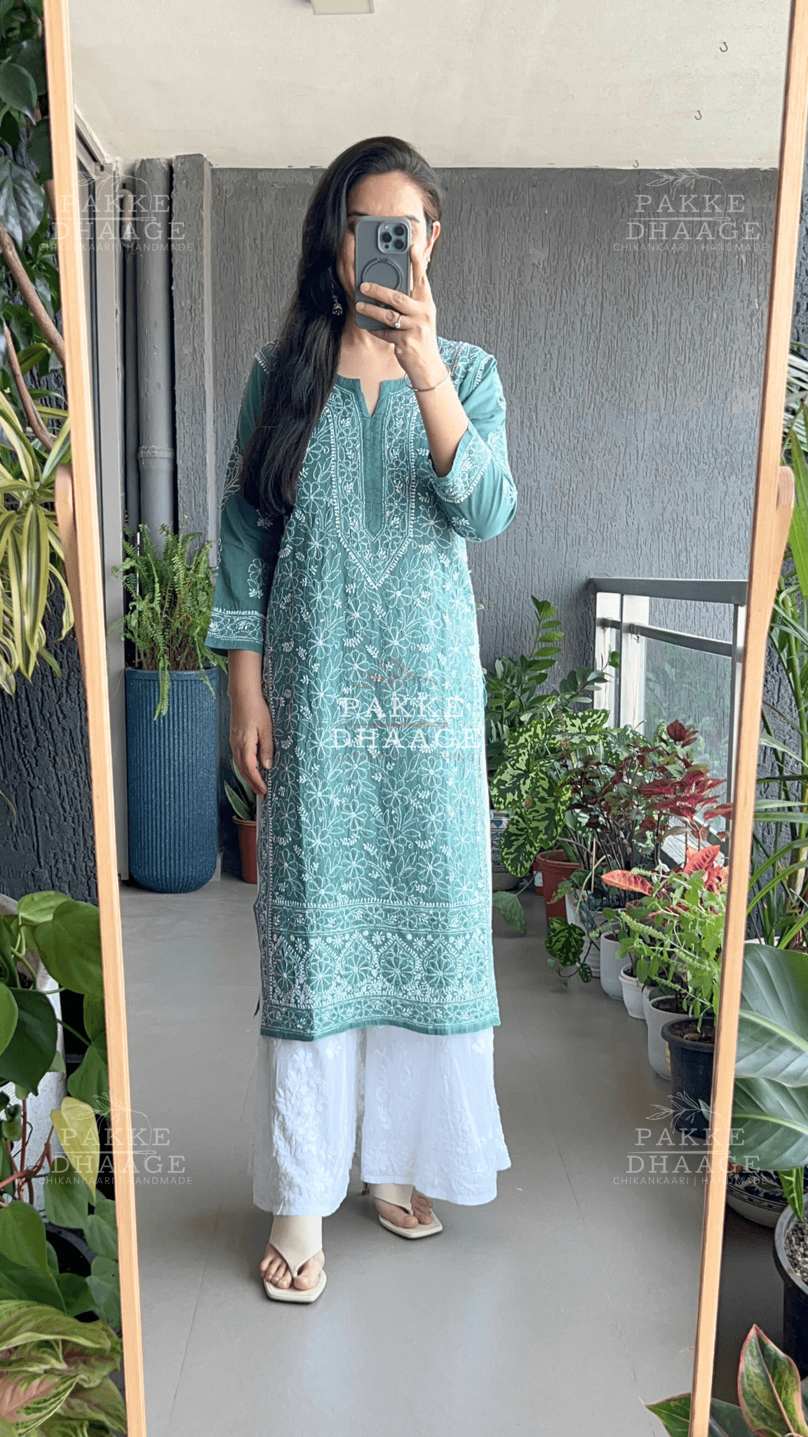 Roohi Pure Mulmul Cotton Kurta - Teal Green