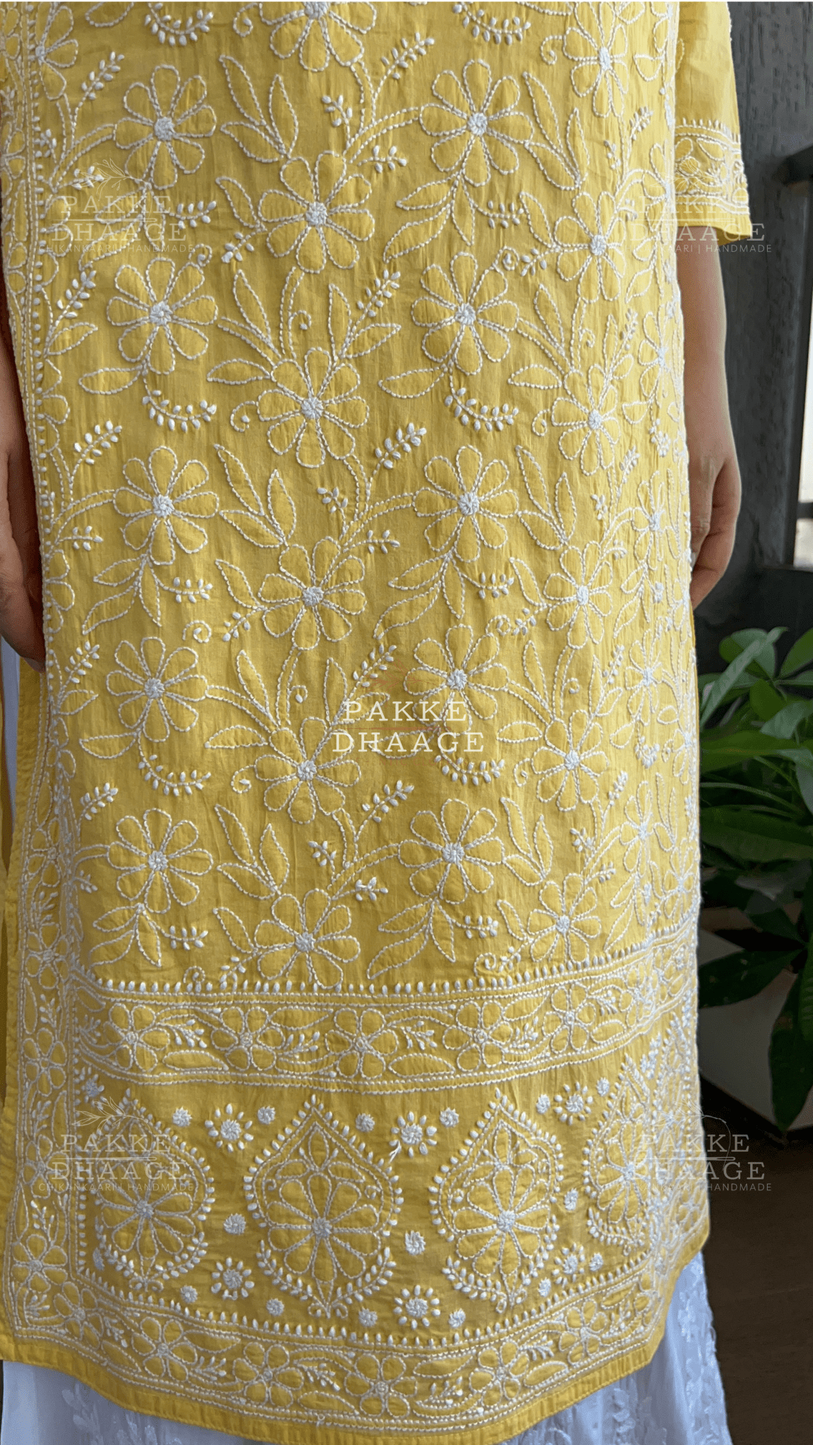 Roohi Pure Mulmul Cotton Kurta - Yellow