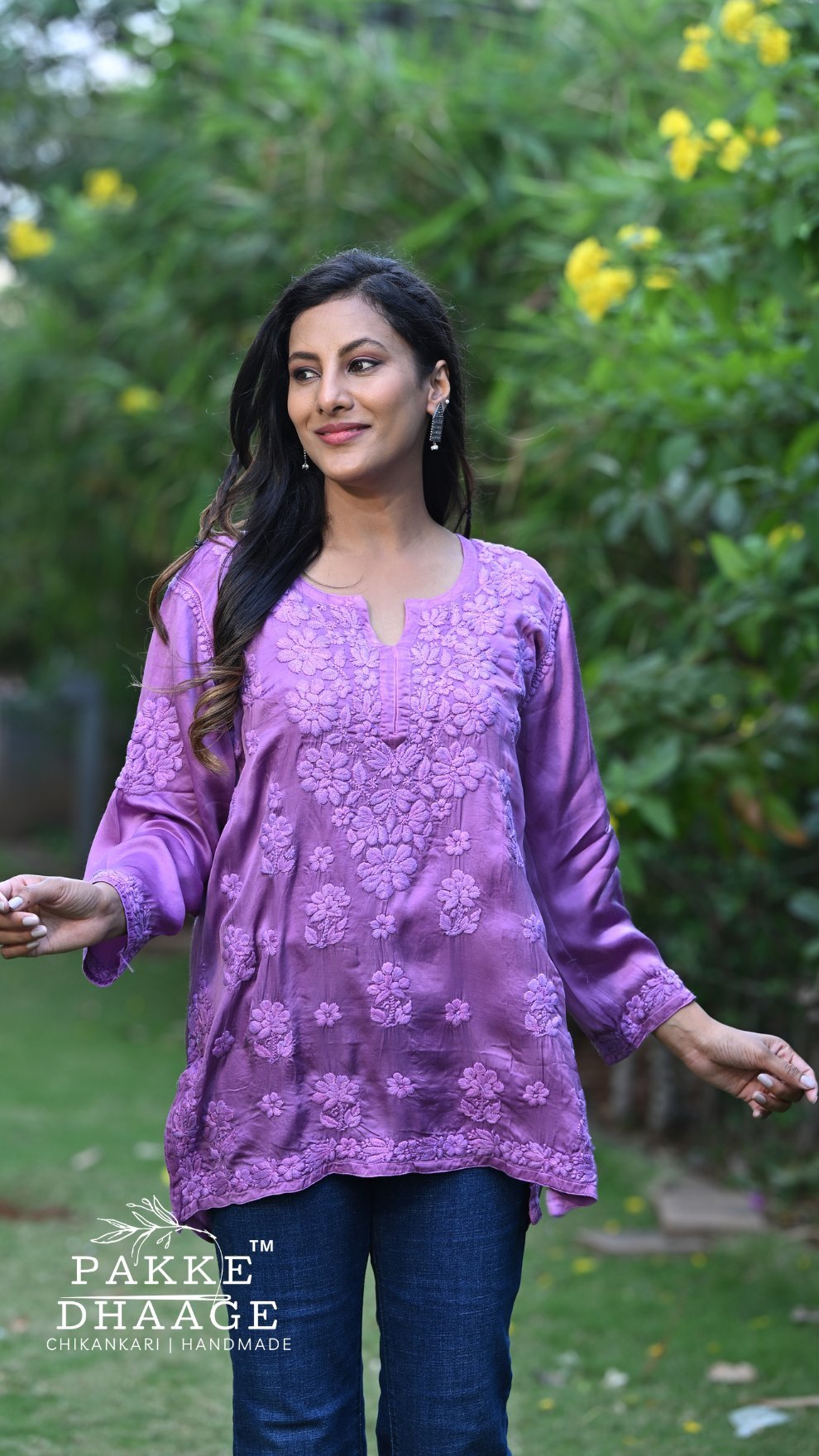 Saira Pure Modal Satin Short Kurtis Orchid purple