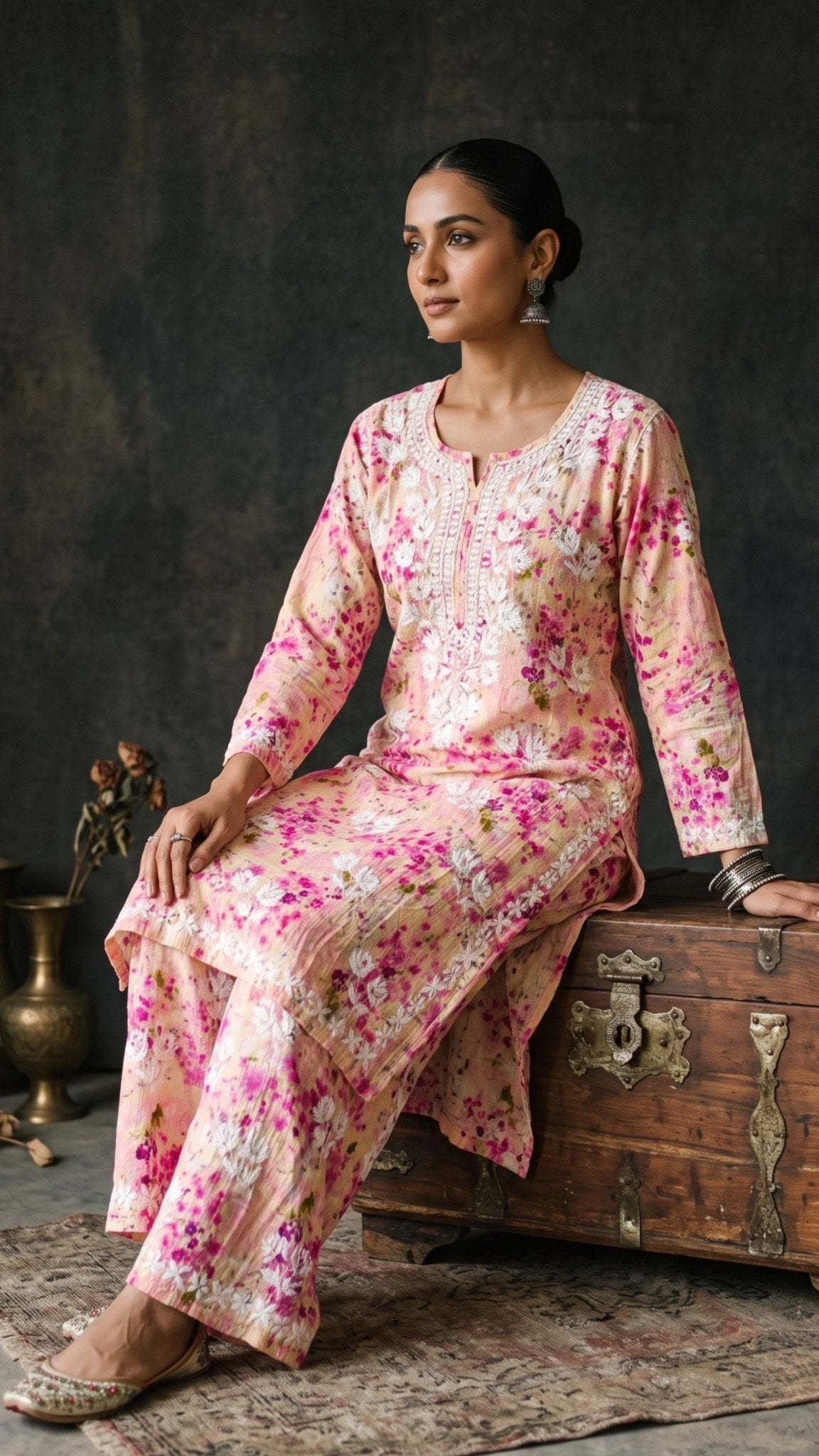 Shifa Printed Pure Mulmul Kurta Sets - Pink