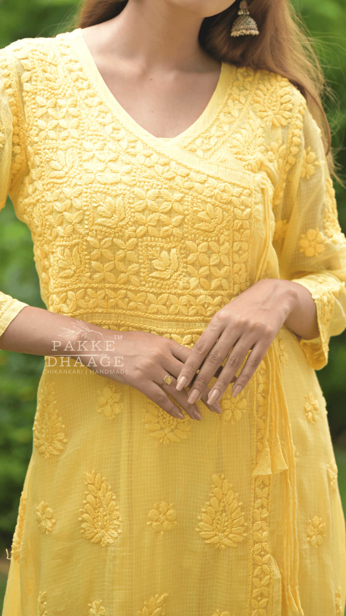 Siya Chikankari Pure Kota Angrakha with Inner - Sunshine Yellow