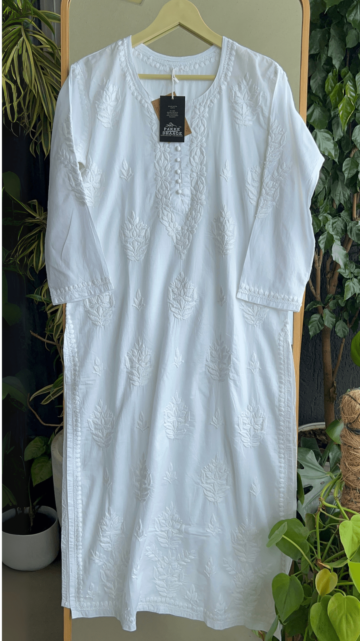 Ziya Pure Mulmul Cotton Chikankari Kurta - Classi White