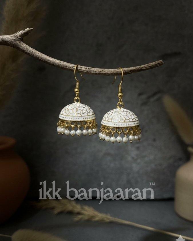 Handpainted Meenakari Jhumkas White