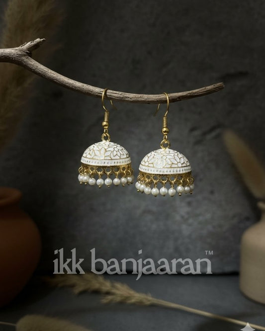 Handpainted Meenakari Jhumkas White