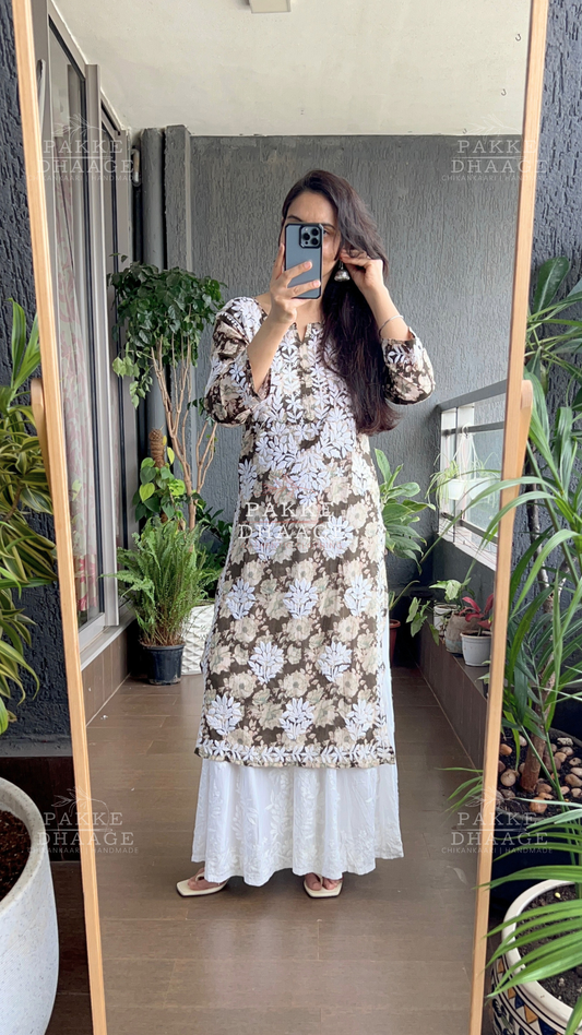 Maira Printed Mulmul Kurta - Olive Green