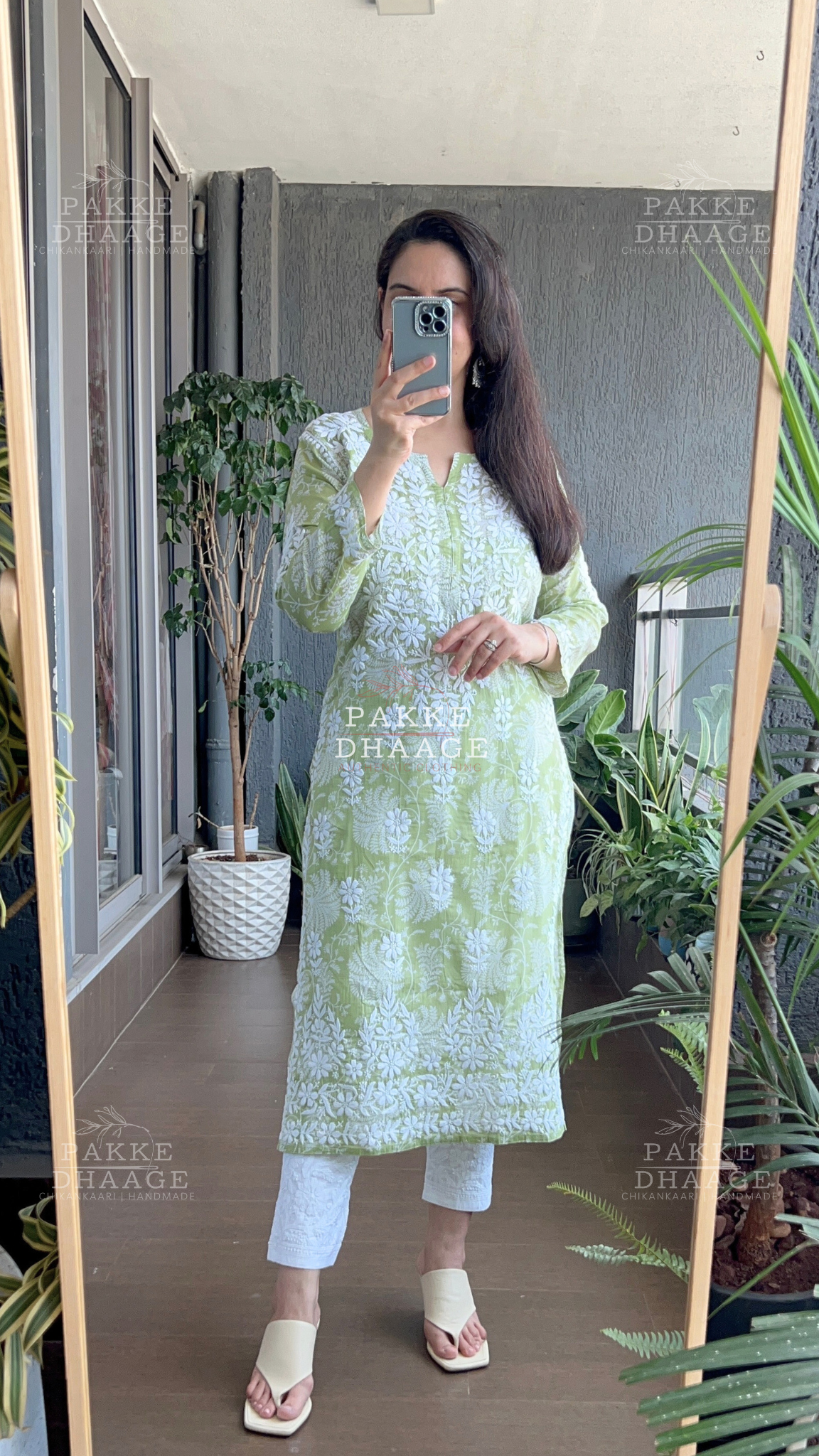 Gulnar Printed Mulmul Kurta - Green