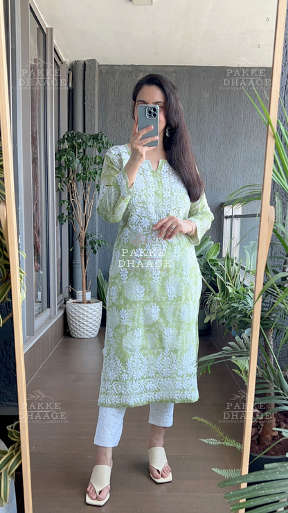 Gulnar Printed Mulmul Kurta - Green