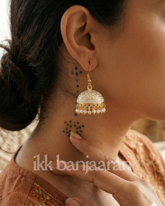 Handpainted Meenakari Jhumkas White