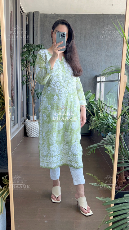Gulnar Printed Mulmul Kurta - Green