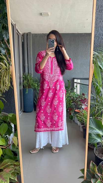 Kiara Pure Mulmul Cotton Kurta - Love Potion Hot Pink