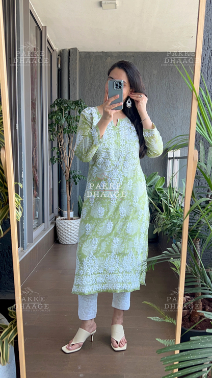 Gulnar Printed Mulmul Kurta - Green